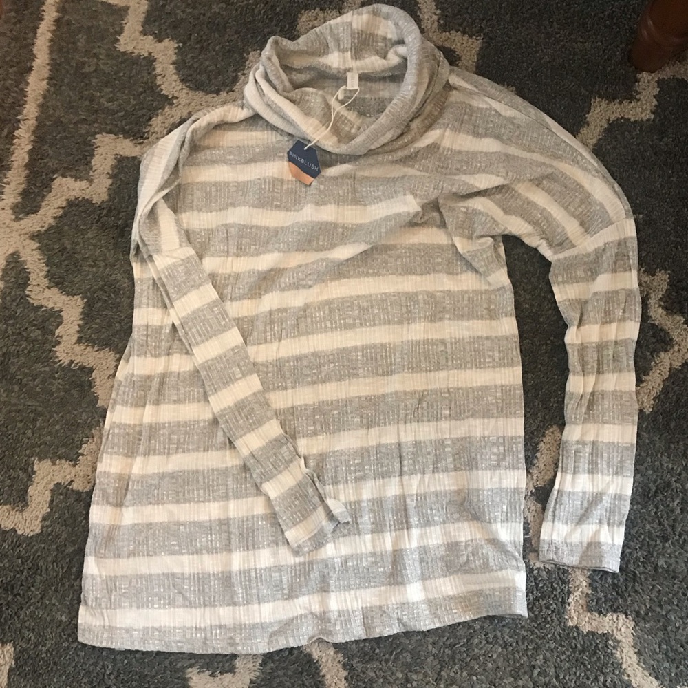 Pinkblush Striped Cowl Neck Long Sleeve Top in Gray and Cream